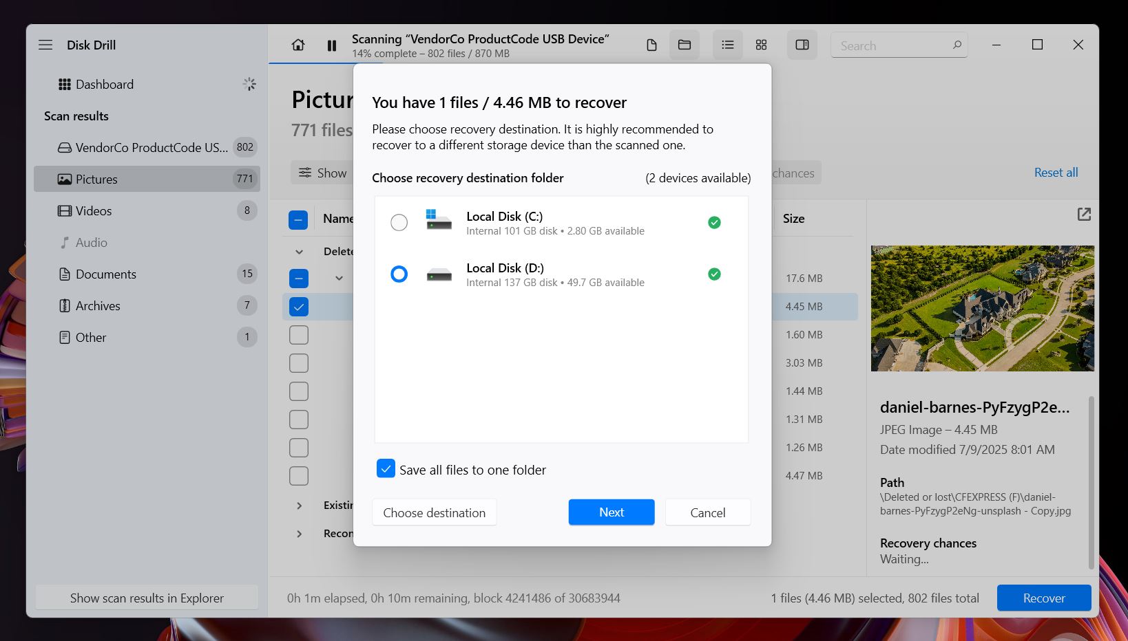 Recover to a different drive