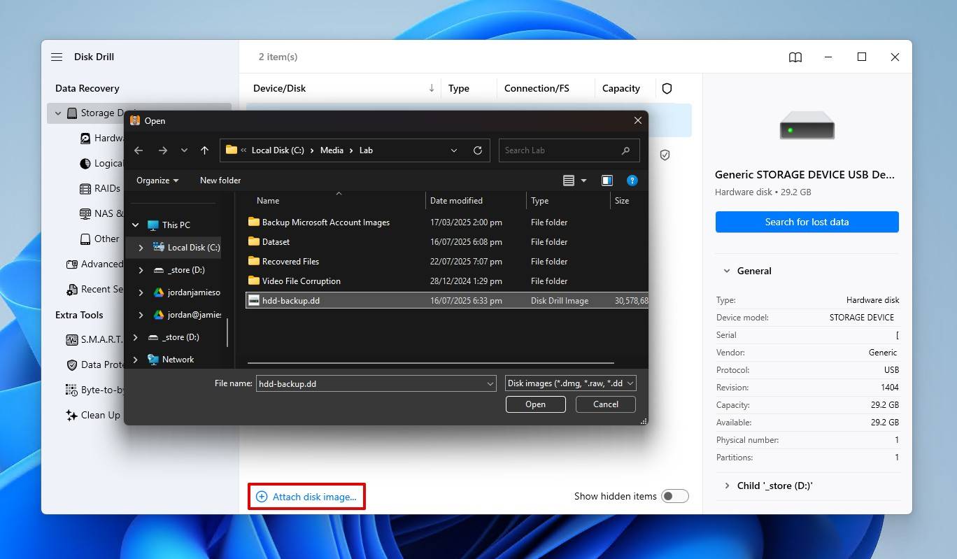 Attaching the disk image.