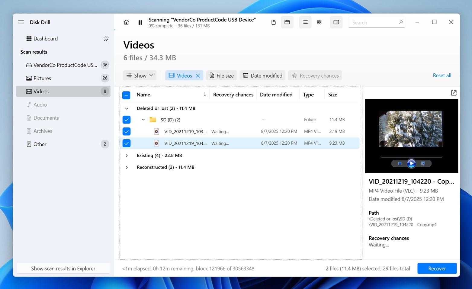 Preview the video files you intend to recover