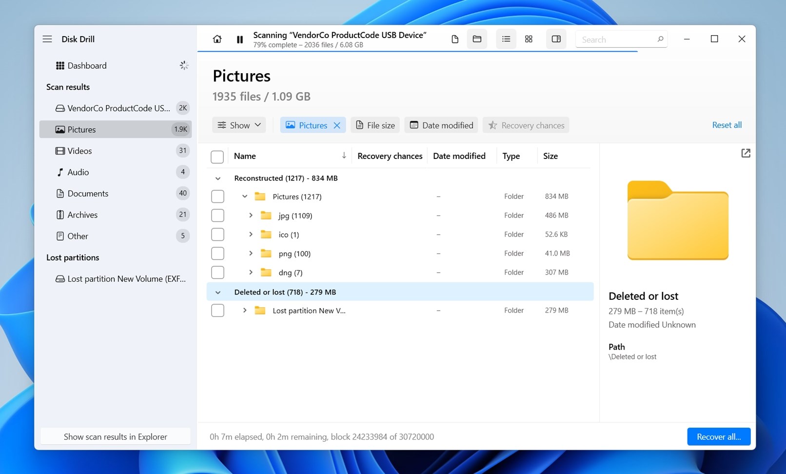 Types of files recovered