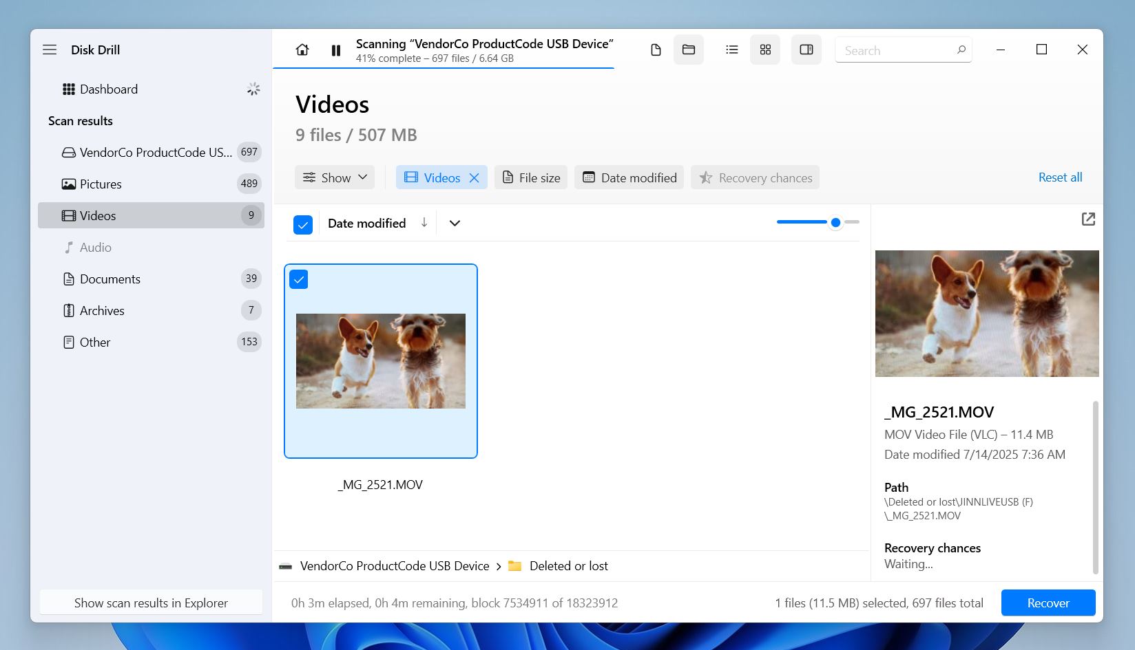 Disk Drill lets you preview videos