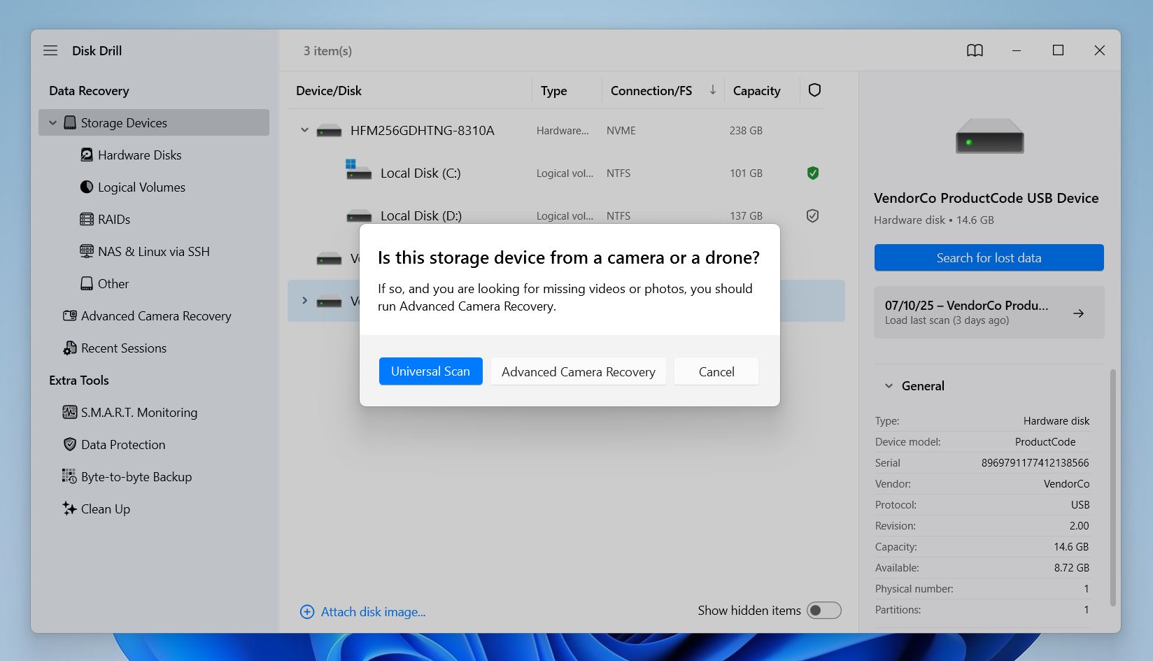 Choose Advanced Camera Recovery