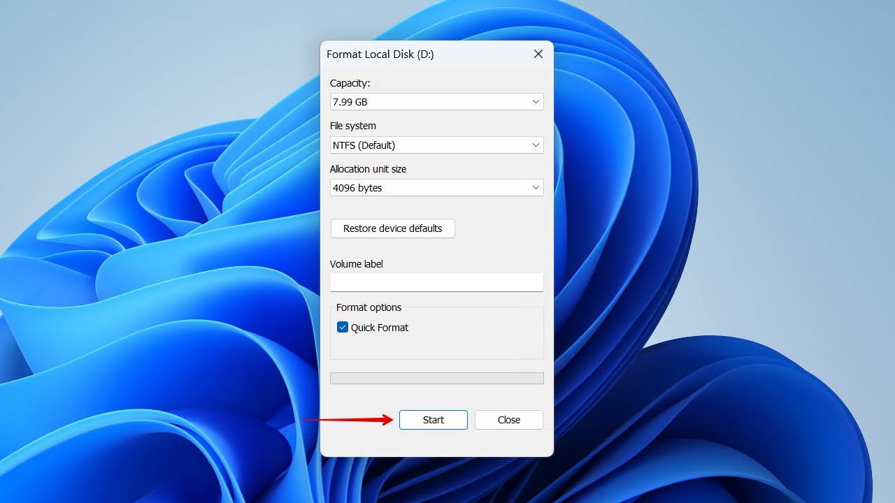 Formatting the drive.