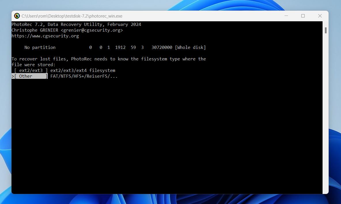 Choose the filesystem type