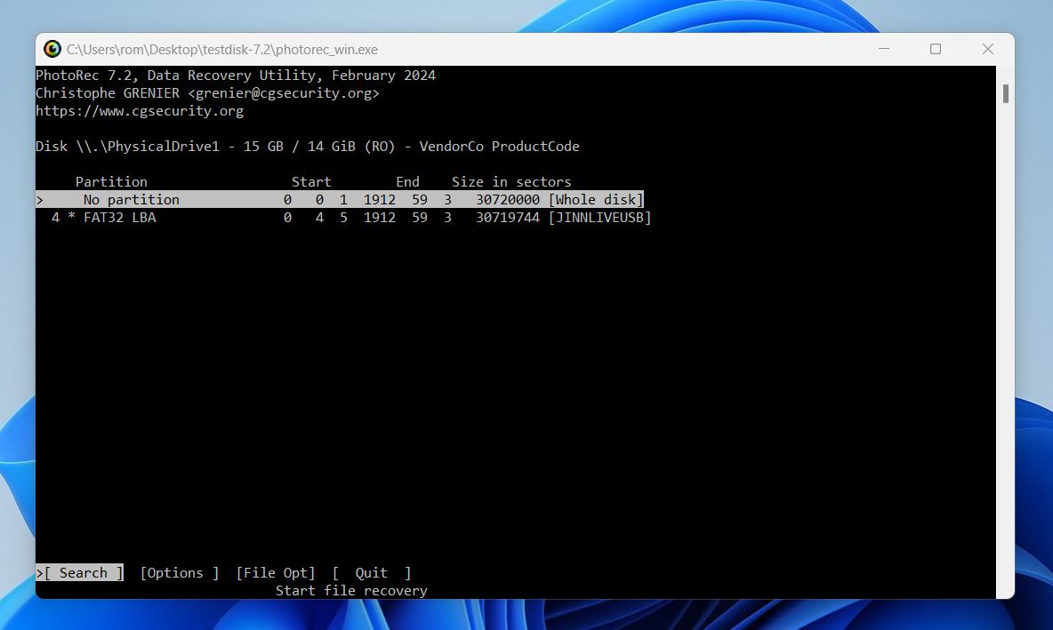 Select the whole disk