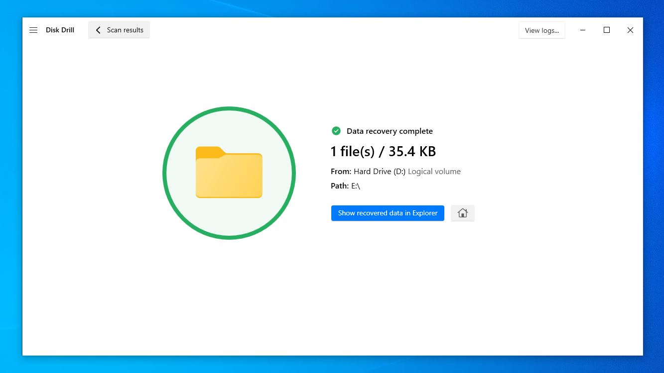 Recovery complete screen in Disk Drill.