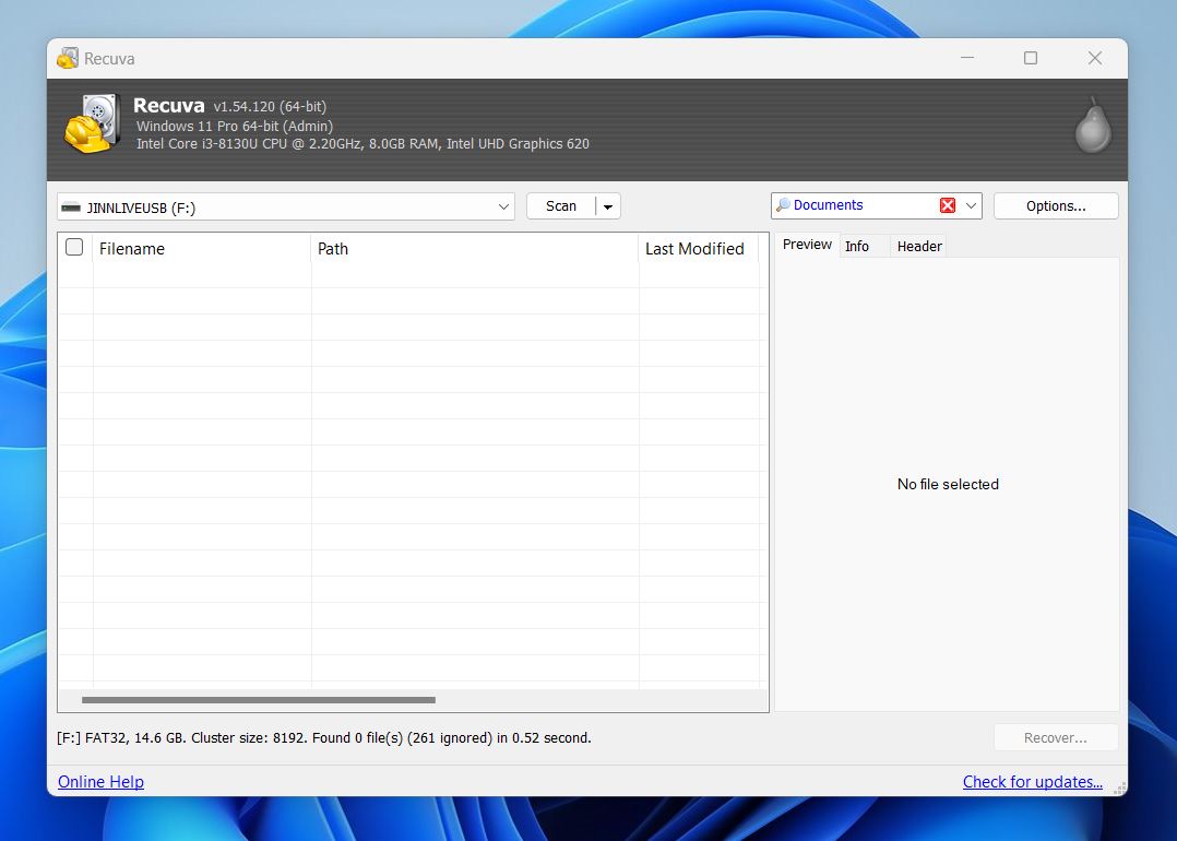 Recuva did not find any lost video files