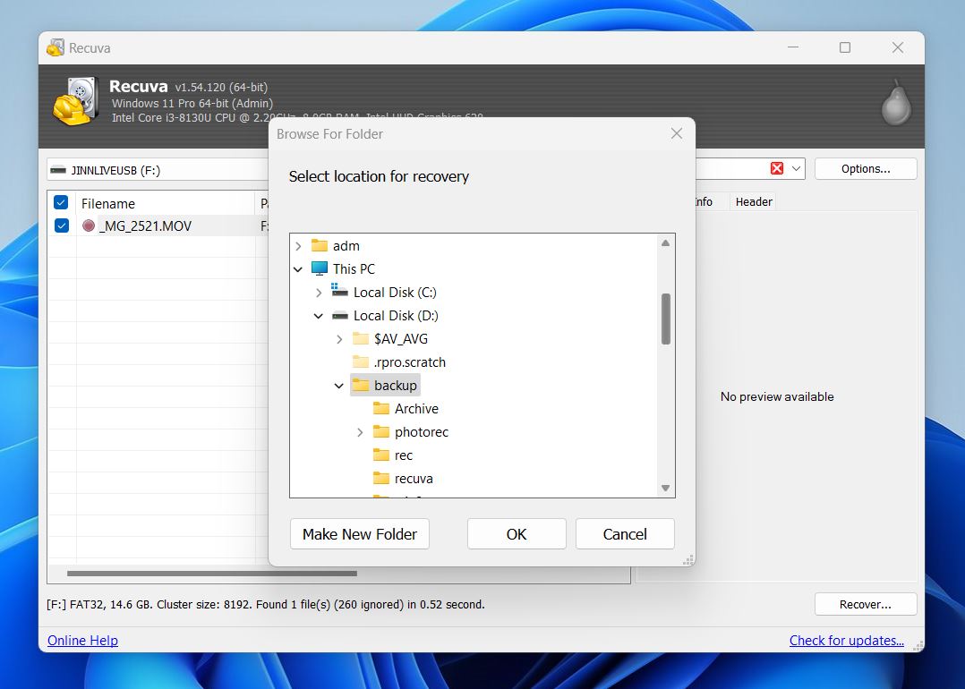Select a file destination