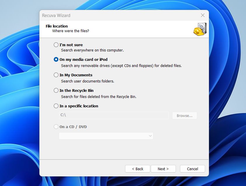 Select your file location