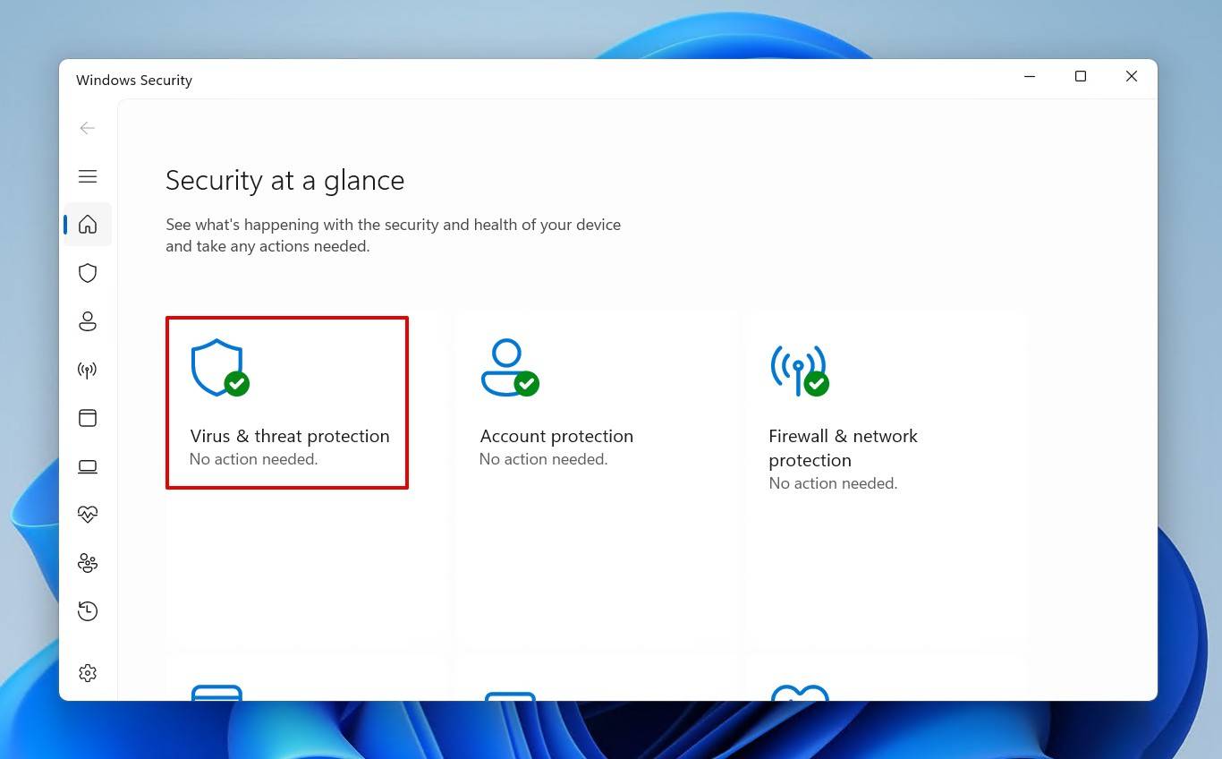 Accessing virus and threat protection.