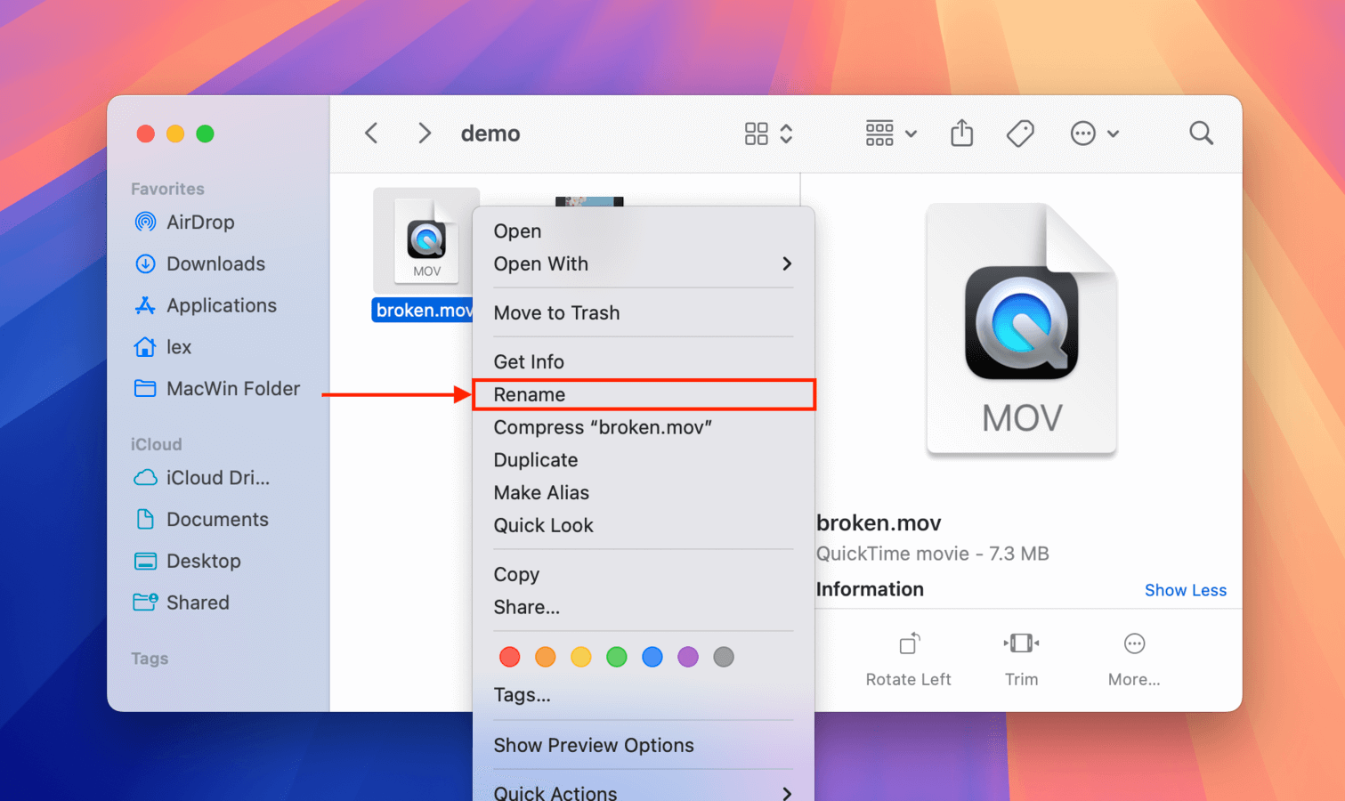 Renaming a file's extension in Finder