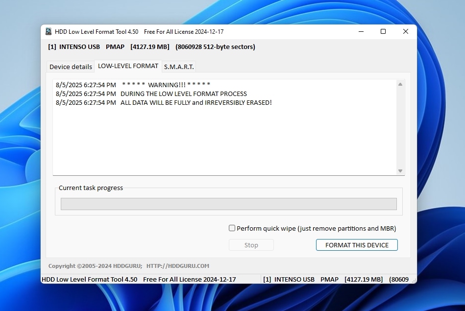 HDD Low-Level Format Tool's Low-Level Format tab