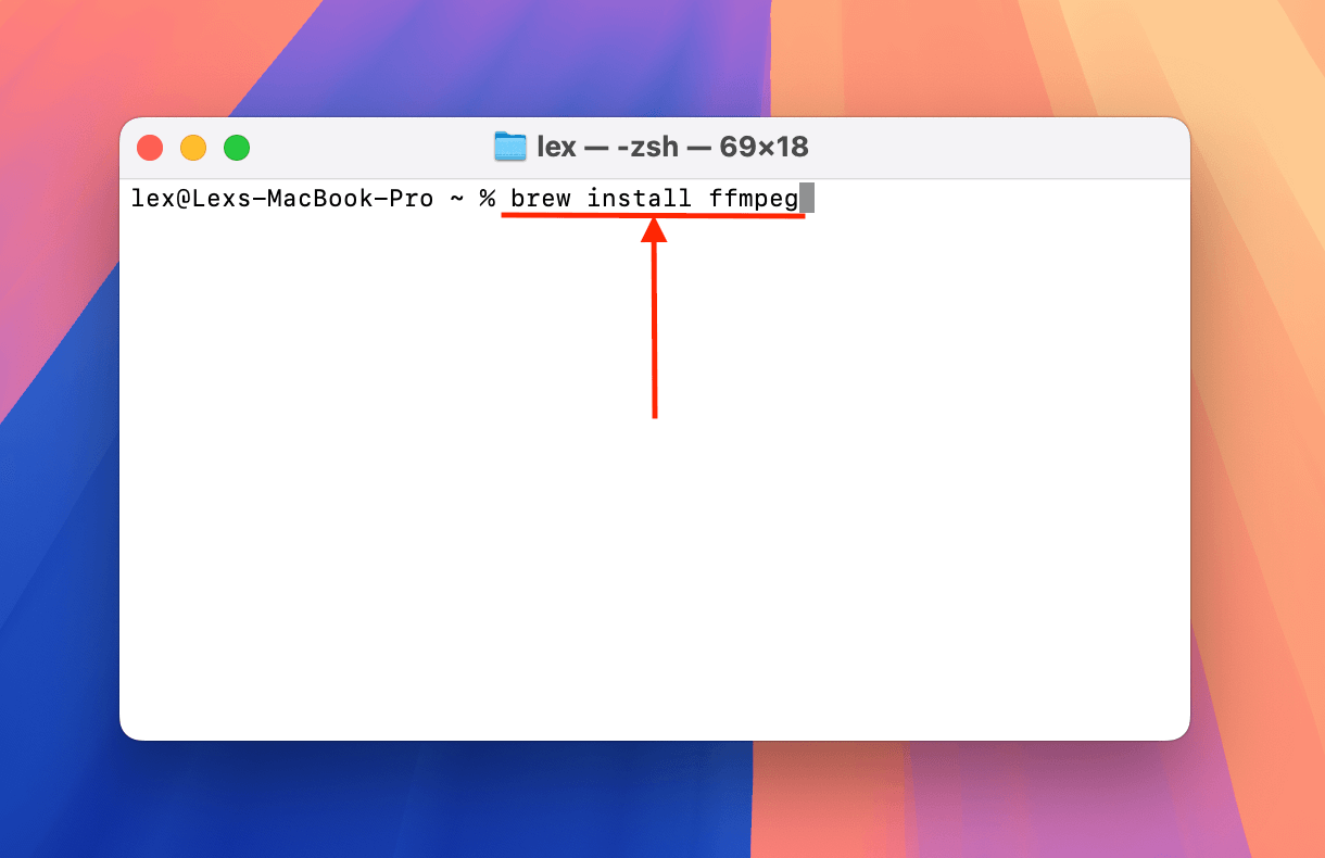 Installing FFmpeg using a Homebrew command in the Terminal app