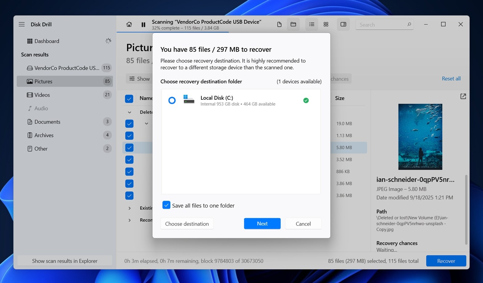 Choose a destination folder