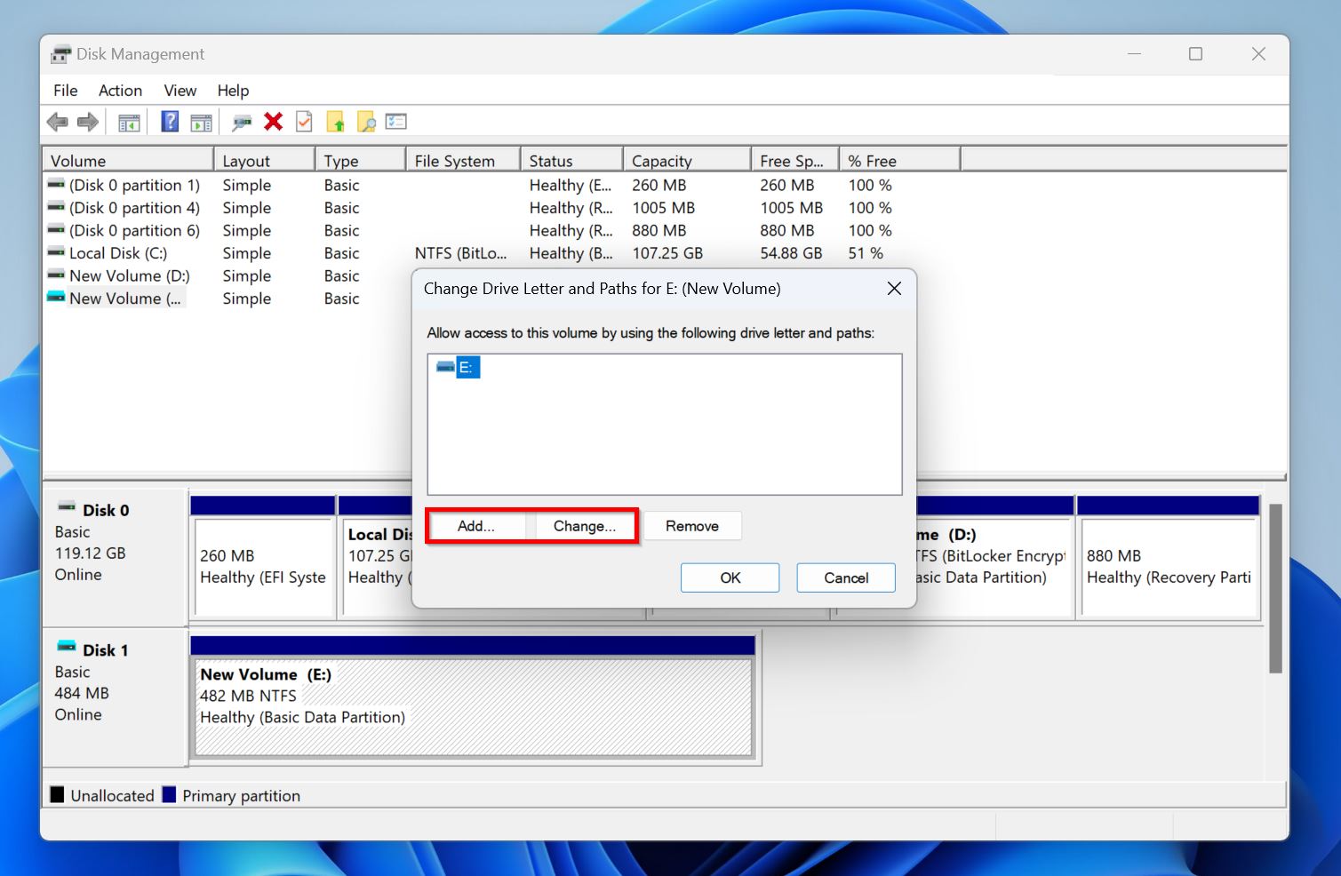 Change/Add drive letter option.