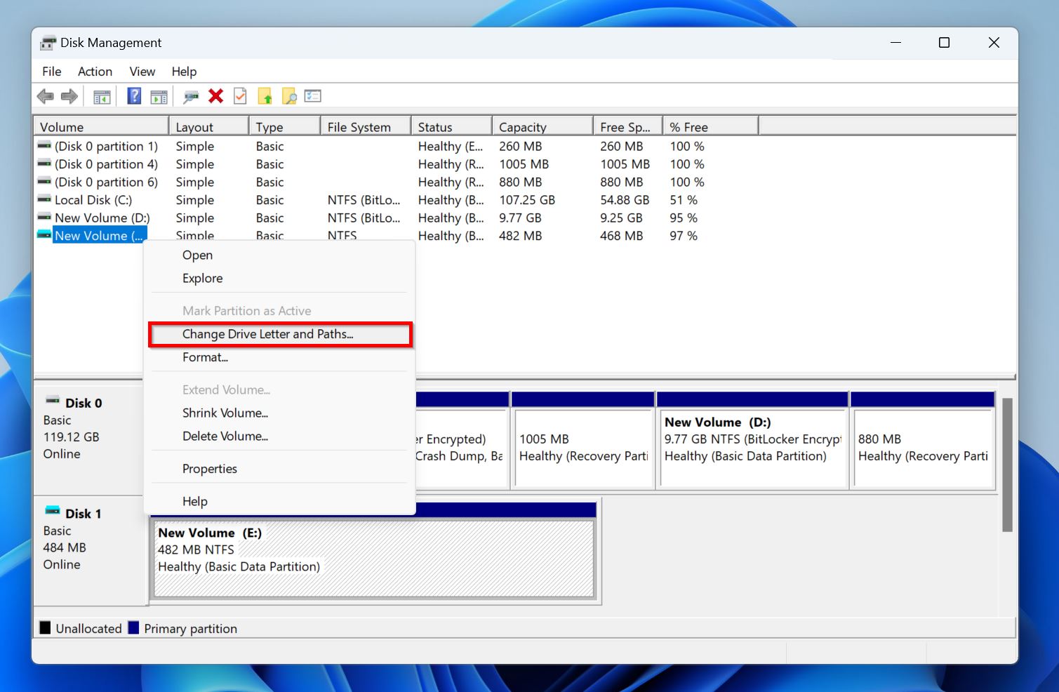 Change drive letter option in a drive's context menu in Disk Management.