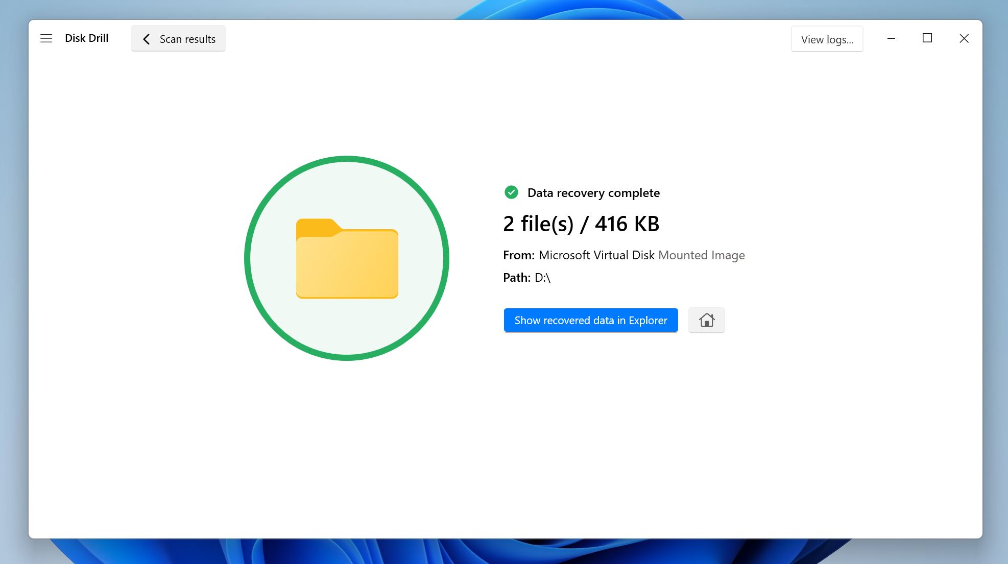 Data recovery complete screen in Disk Drill.