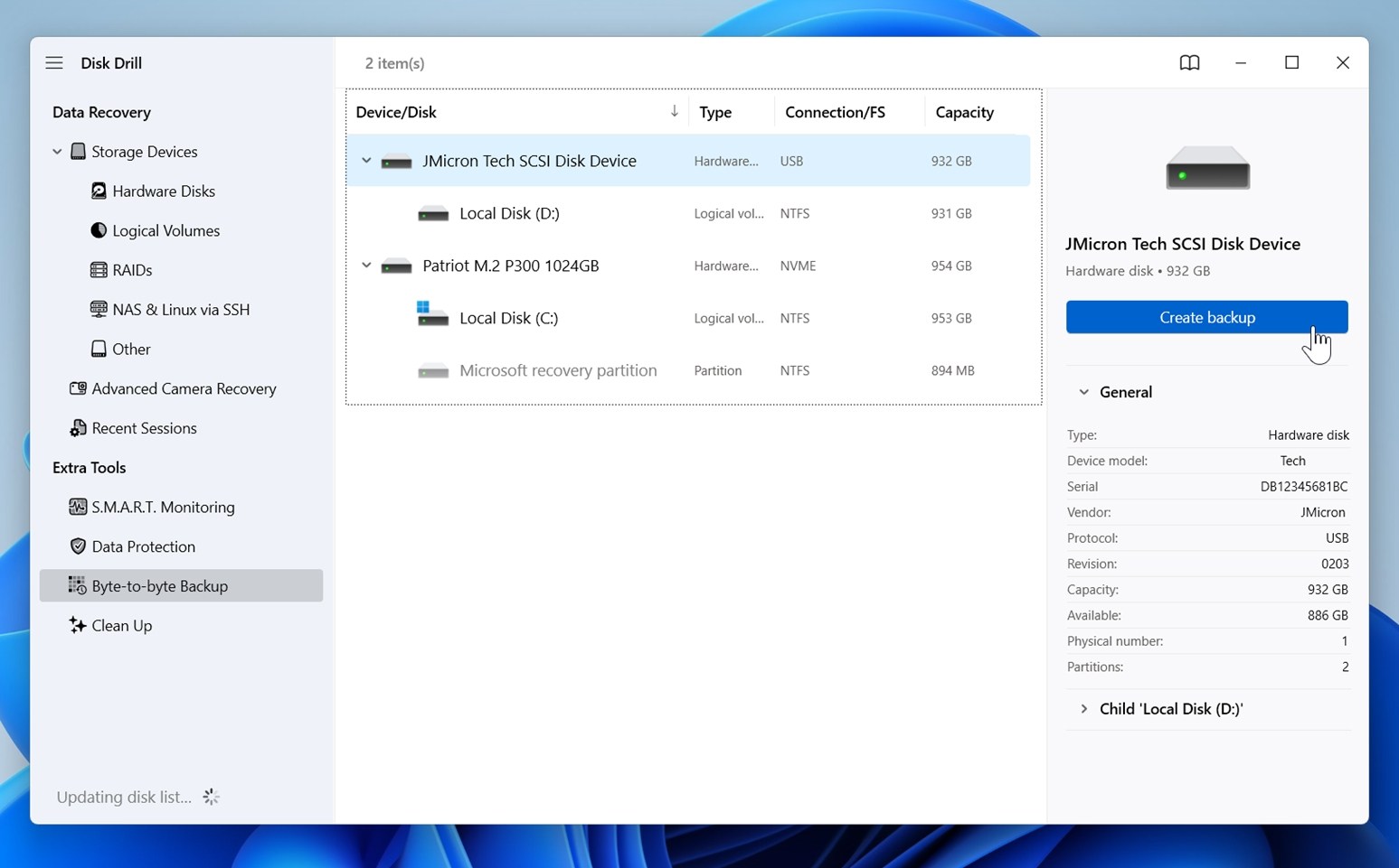 Select Byte-to-byte Backup