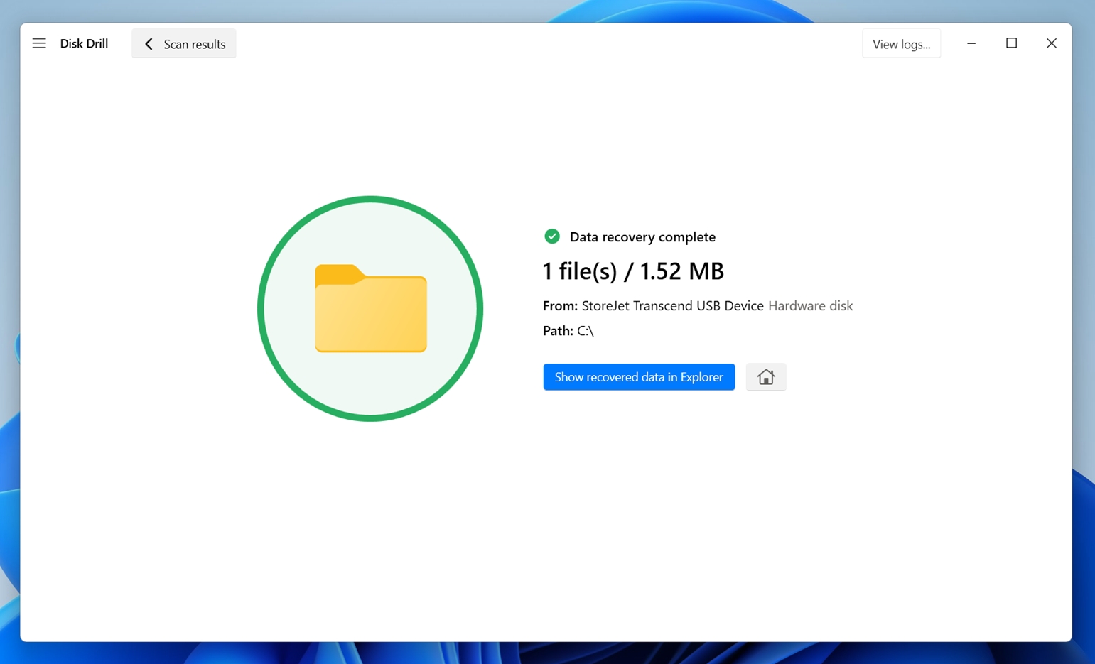 Show recovered data in Explorer