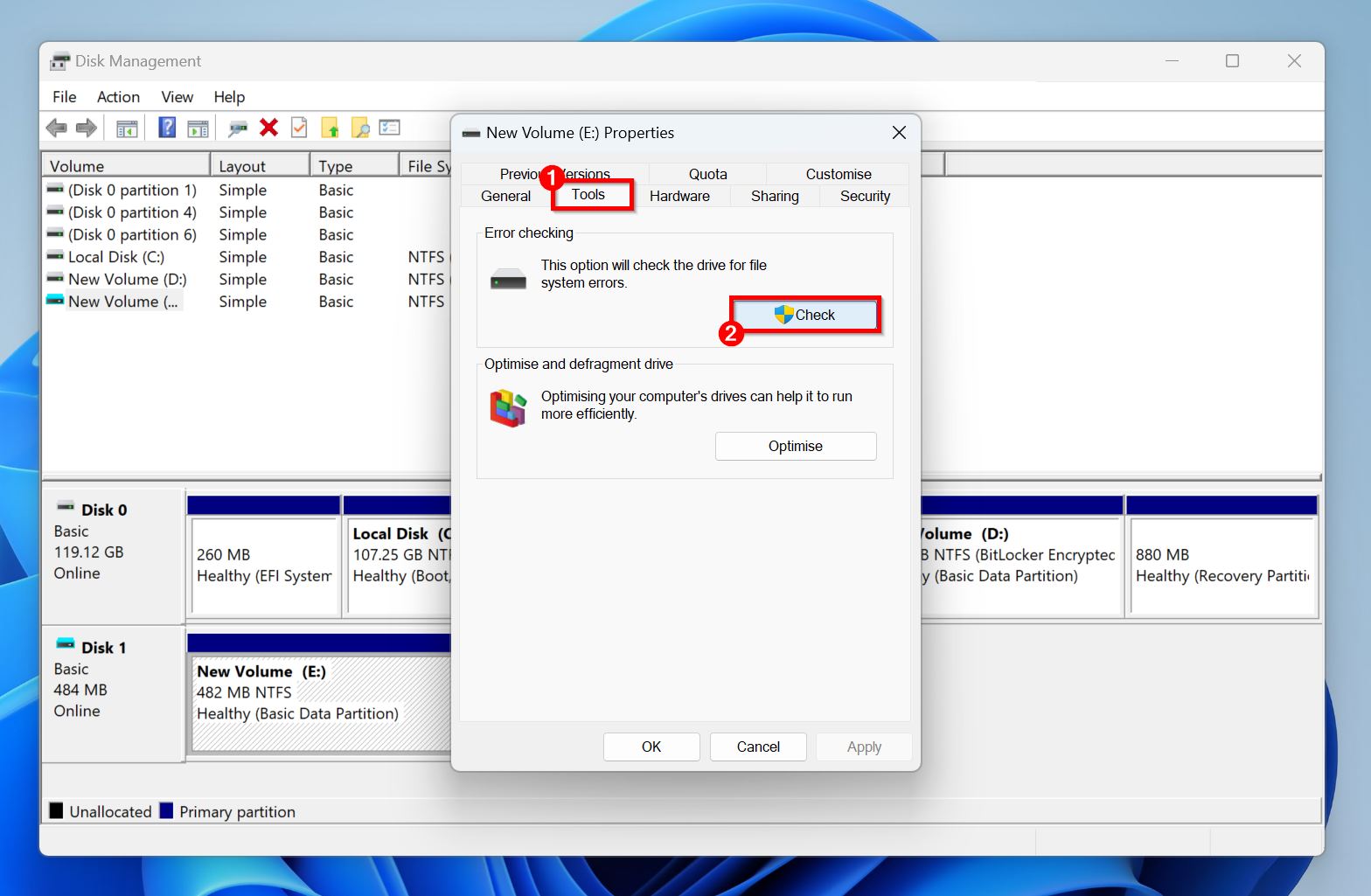 The Tools tab in Properties.