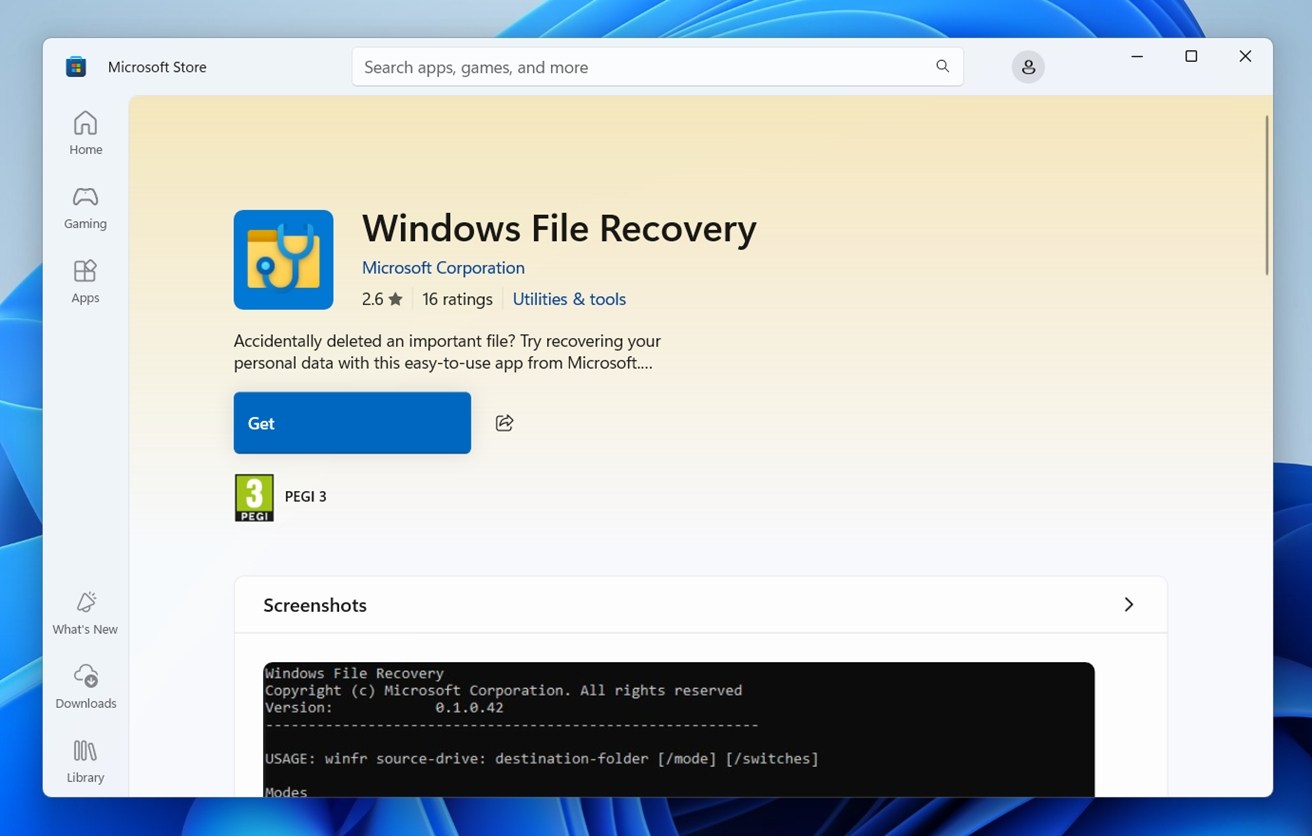 Download Windows File Recovery
