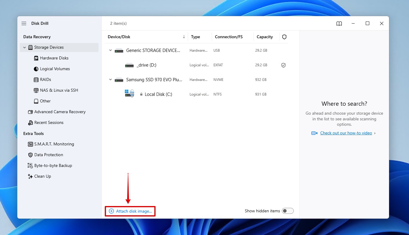 Attaching the disk image.