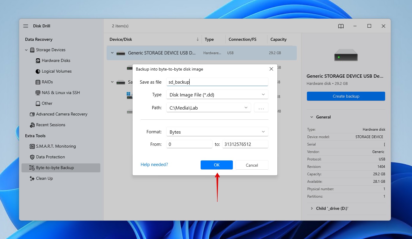 The backup settings.