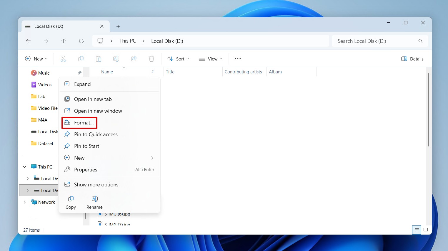 Right-click the SD card.