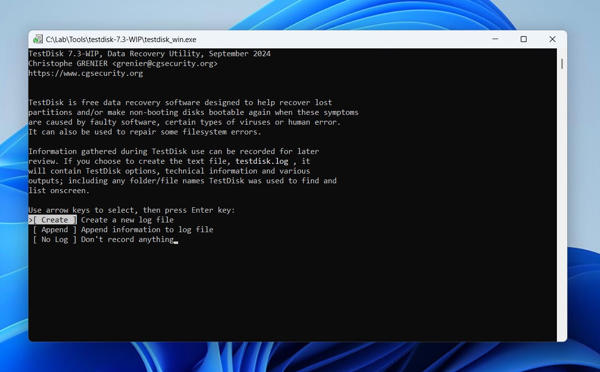 Creating a log file.