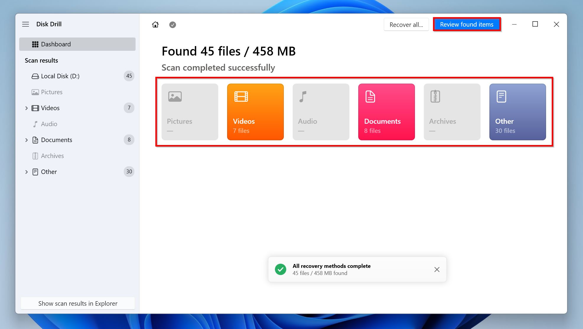 Disk Drill will list the files as and when it discovers them.