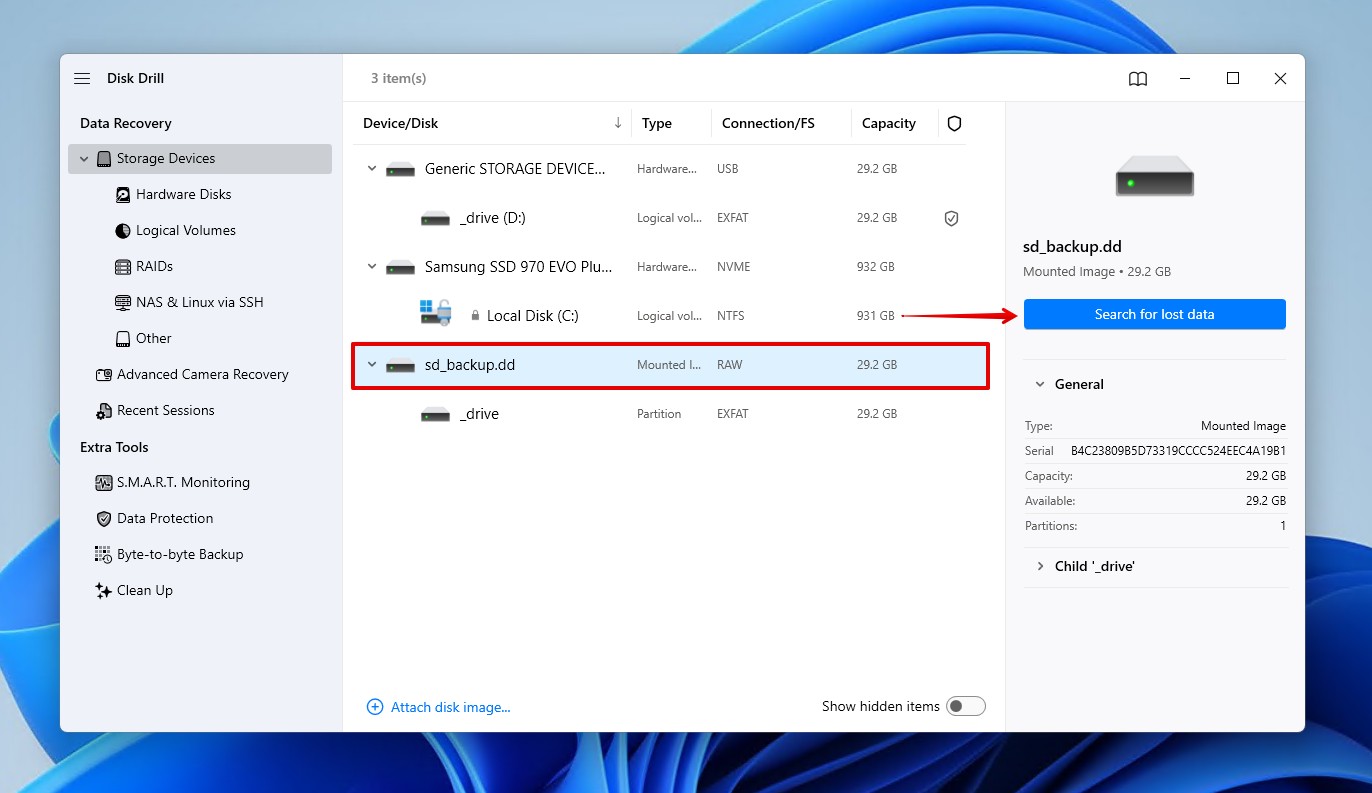 Searching the SD card image.