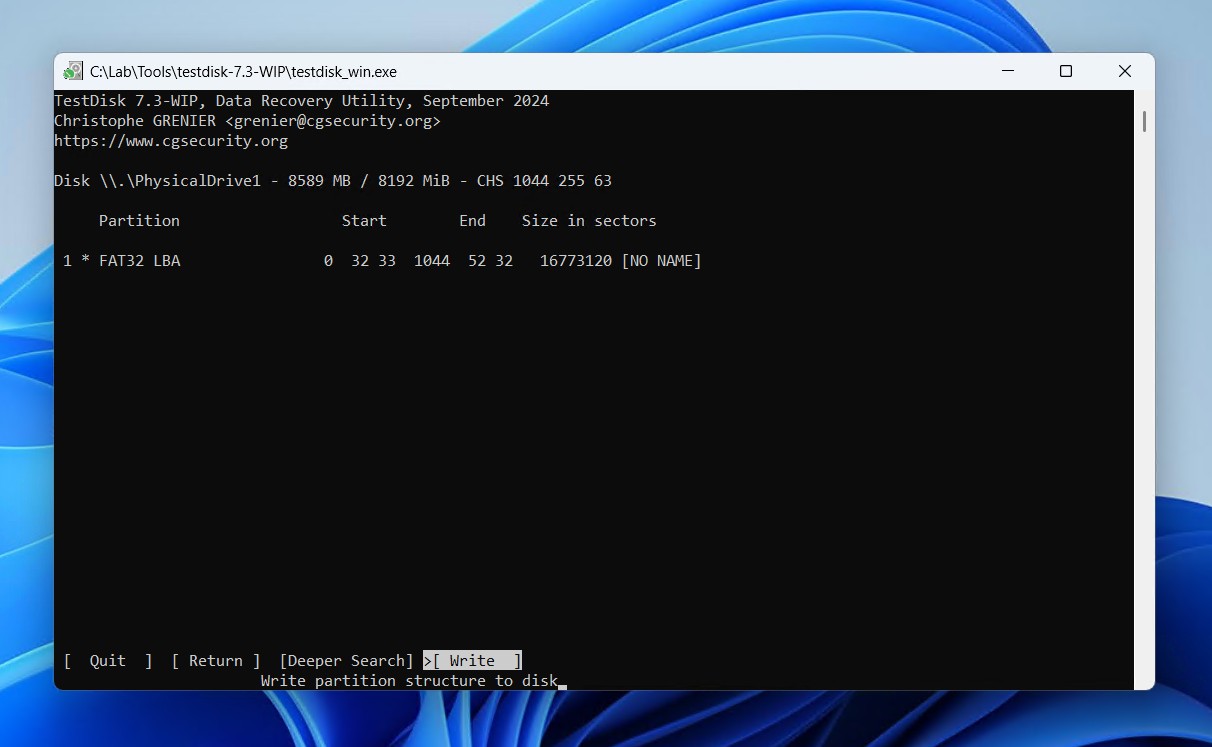 Writing the partition.