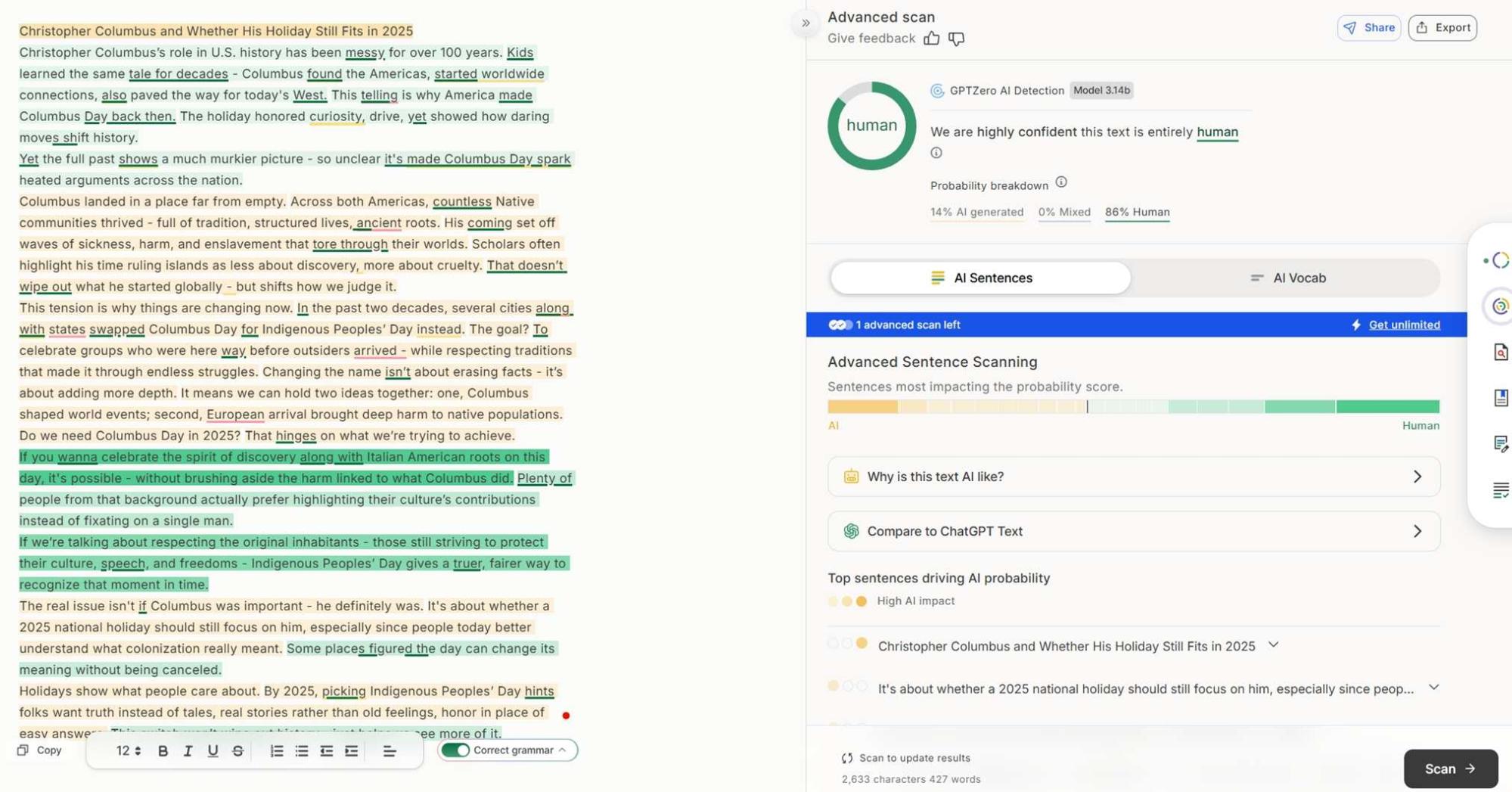 AI Detector Check of Humanized Text After Rewriting