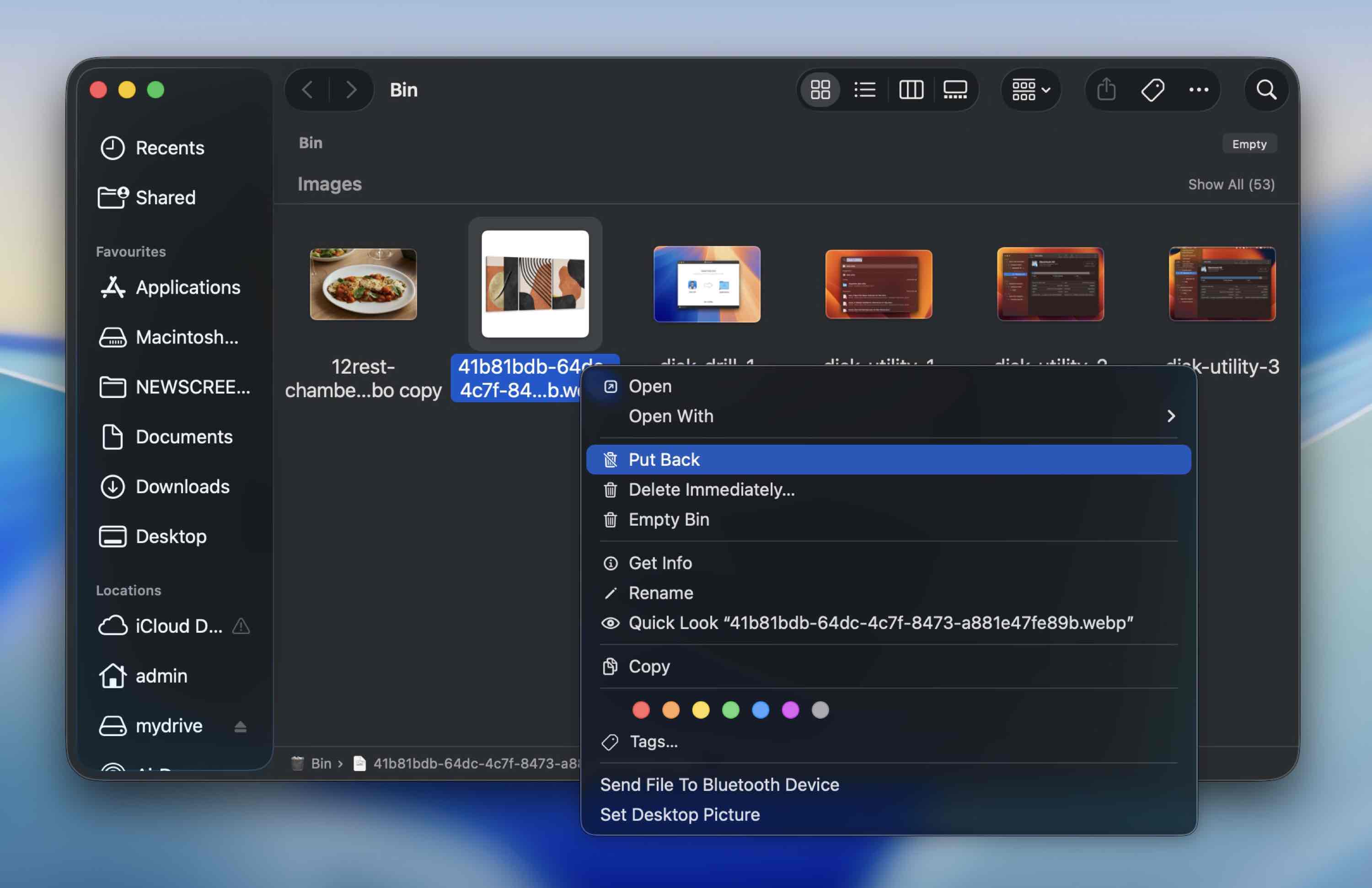 Put Back option in the Trash context menu on Mac