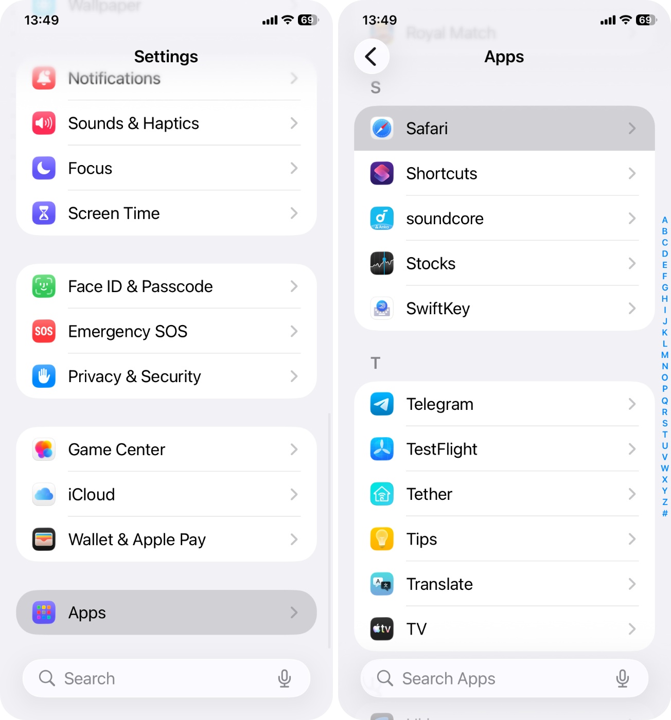 Scroll down and tap Safari