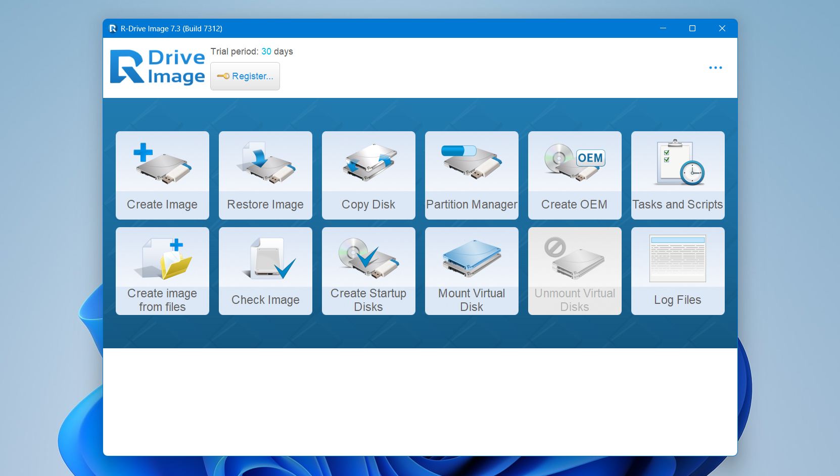 R-Drive Image interface on Windows