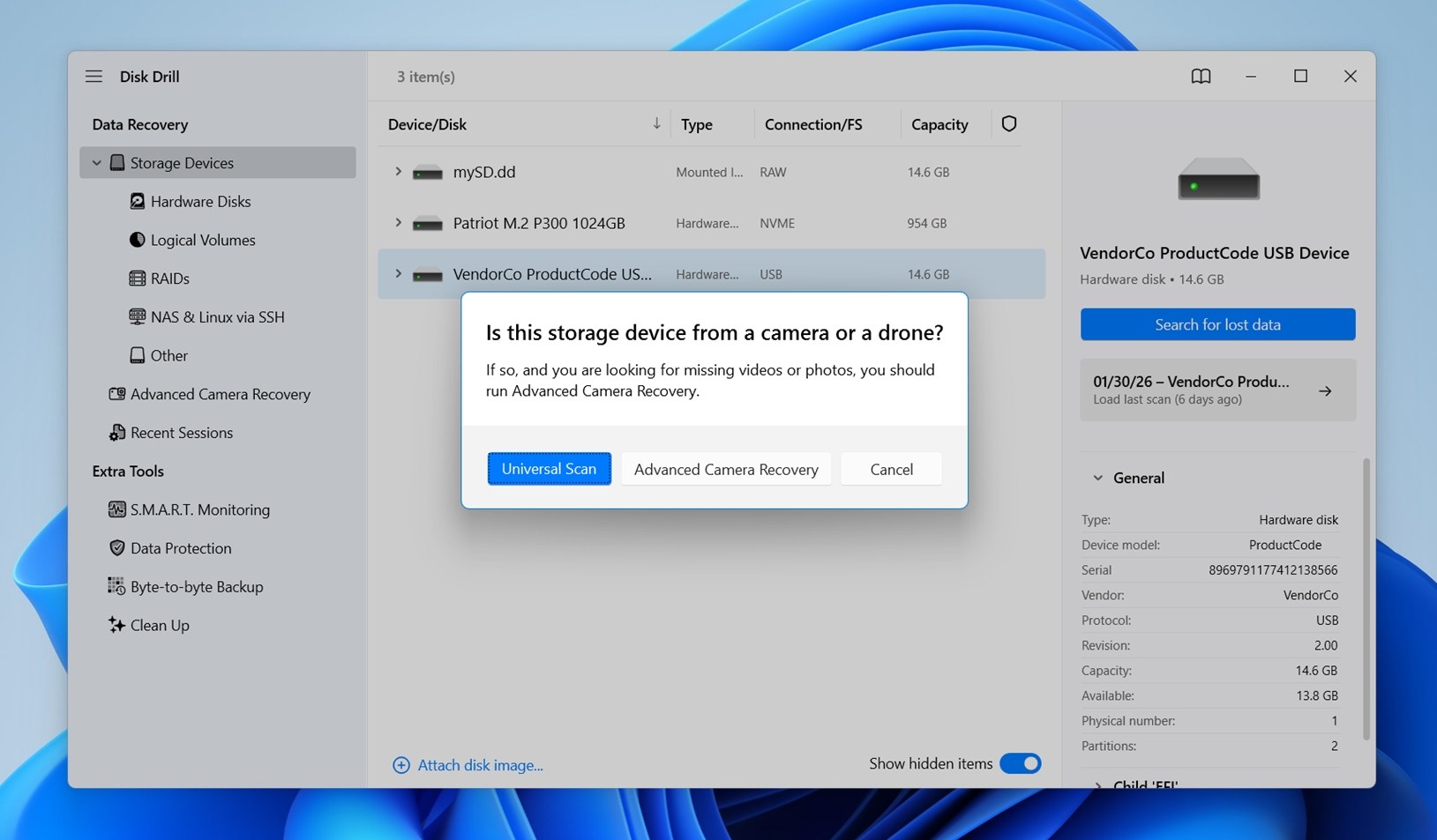 Universal Scan and Advanced Camera Recovery