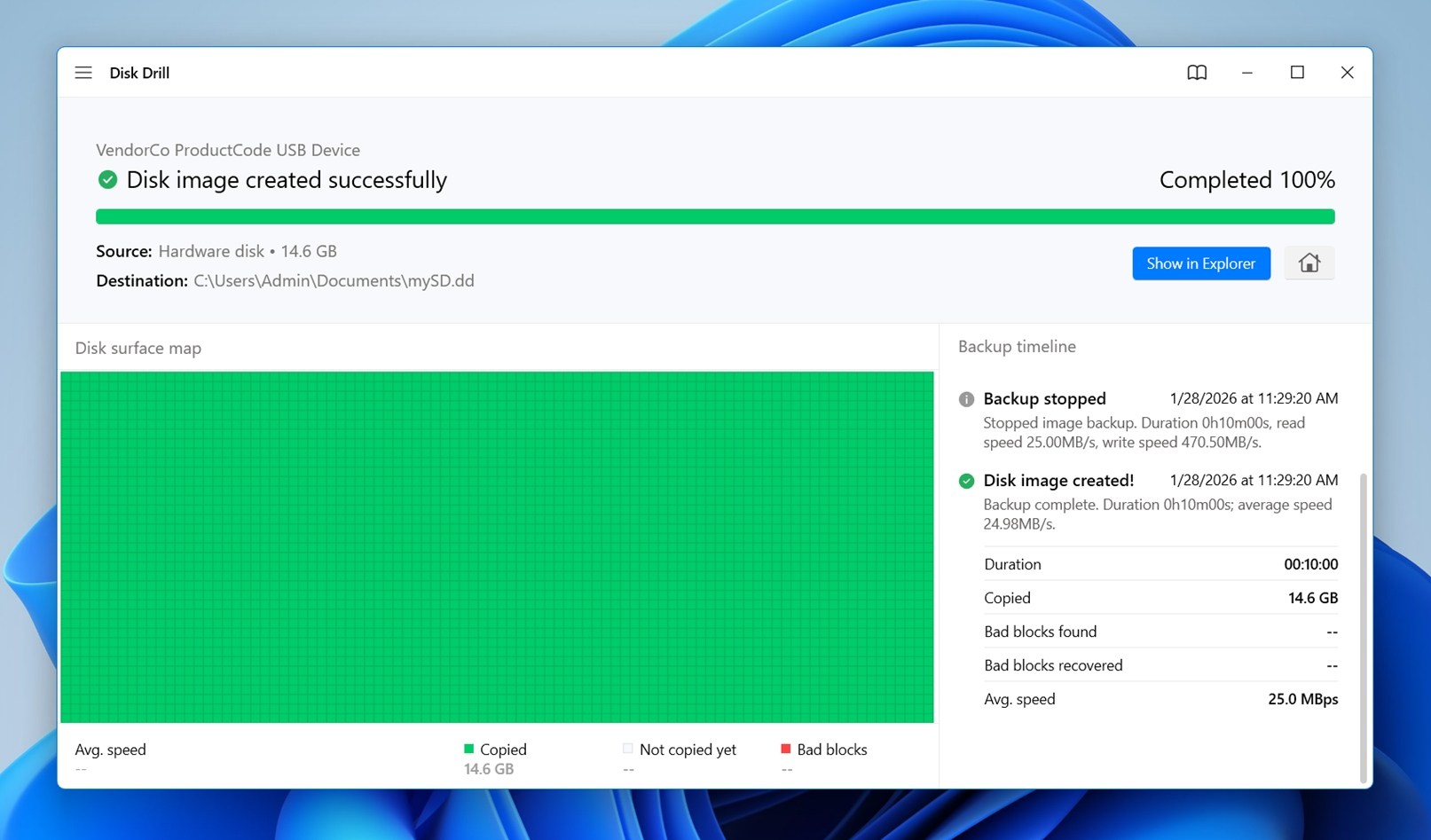 Byte-to-byte backup in progress