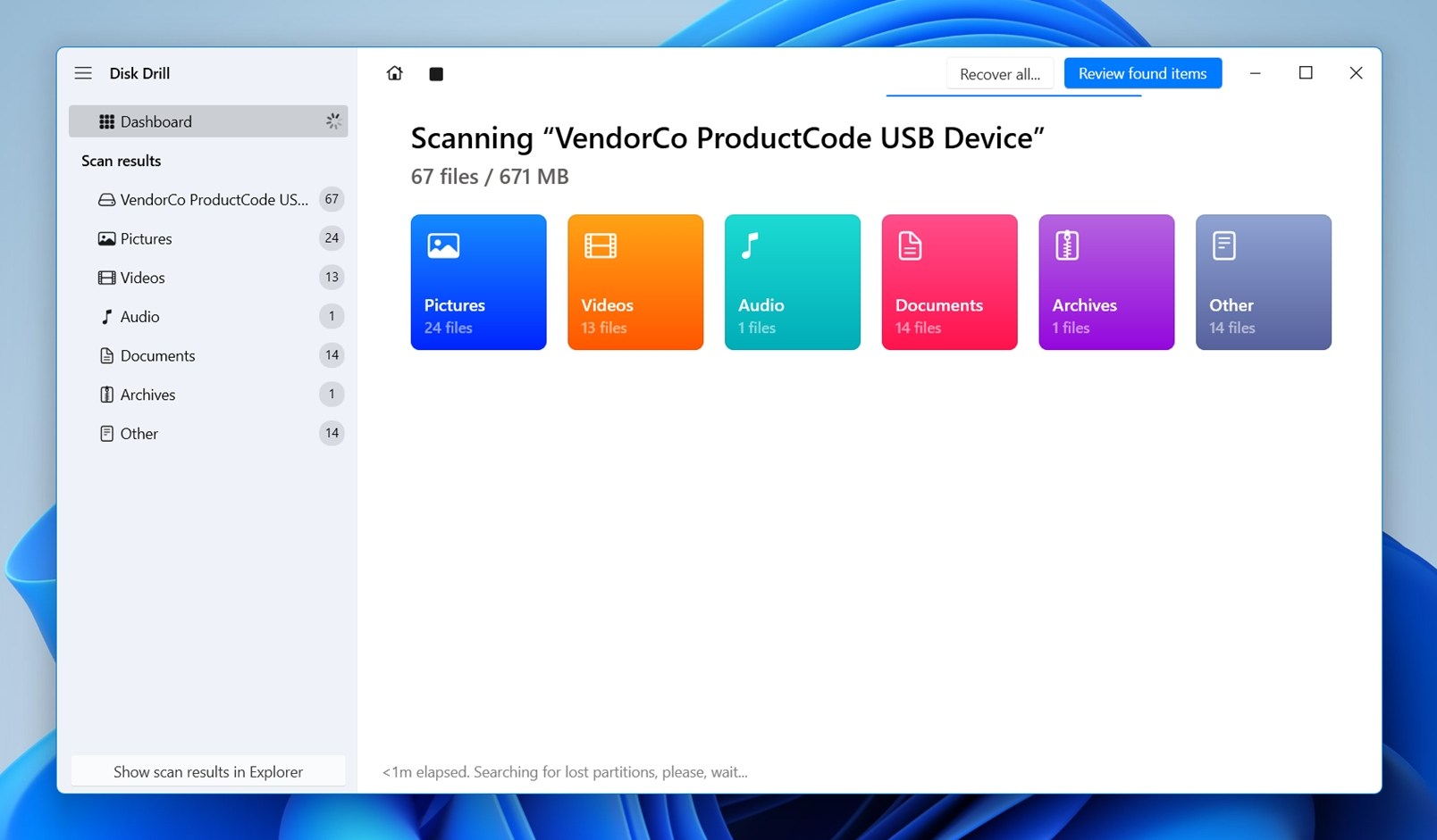 Scanning results view in Disk Drill