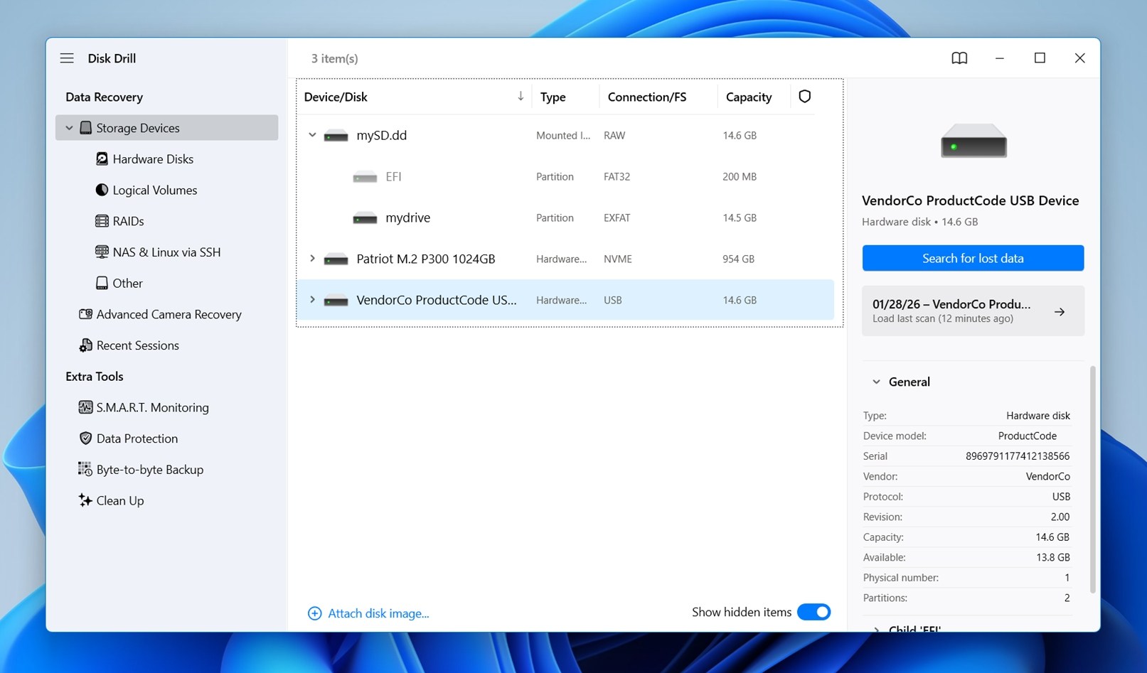 Storage Devices section in Disk Drill