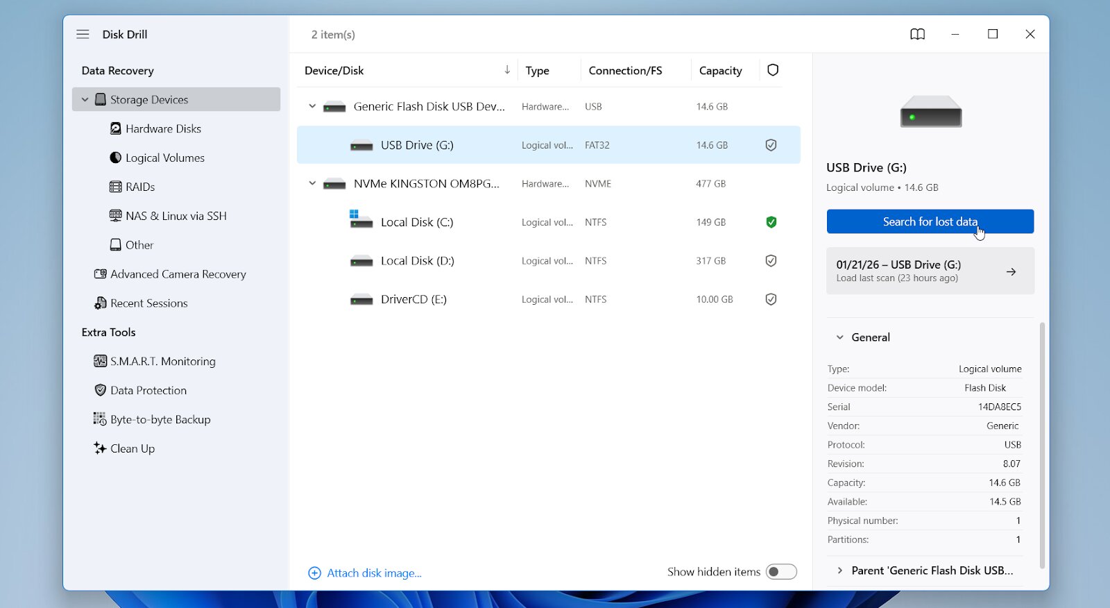 Disk Drill start scan