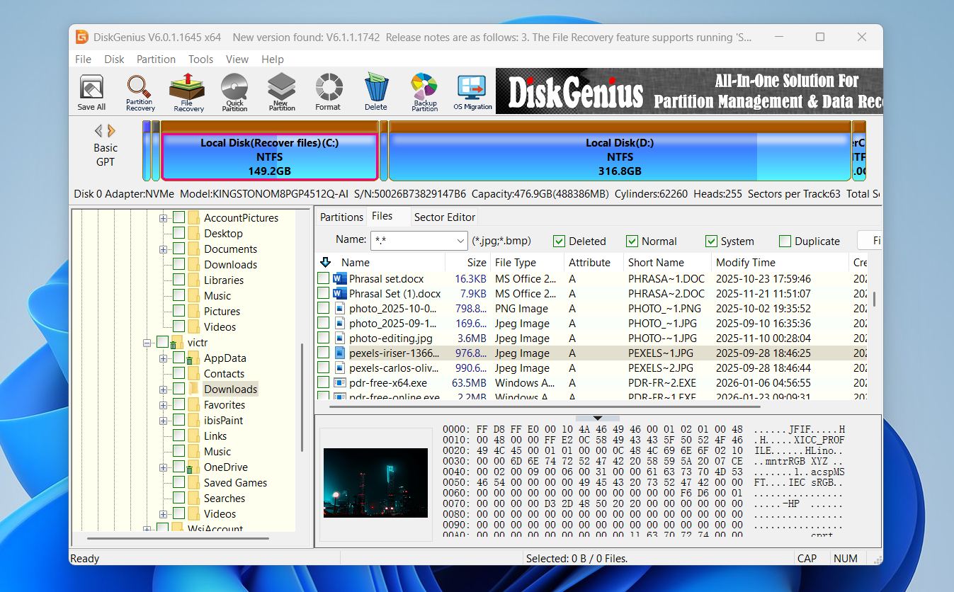 Disk Genius scan process