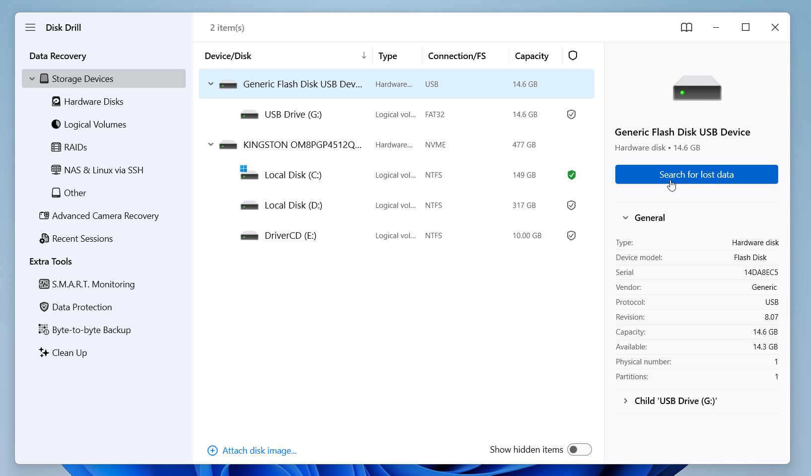 Disk Drill start scan