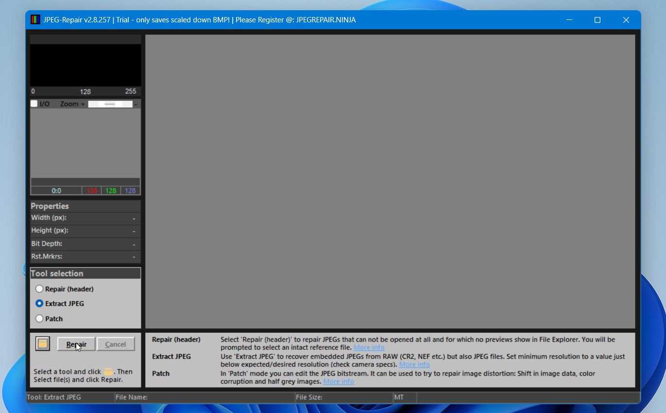 Jpeg-repair start repairing process