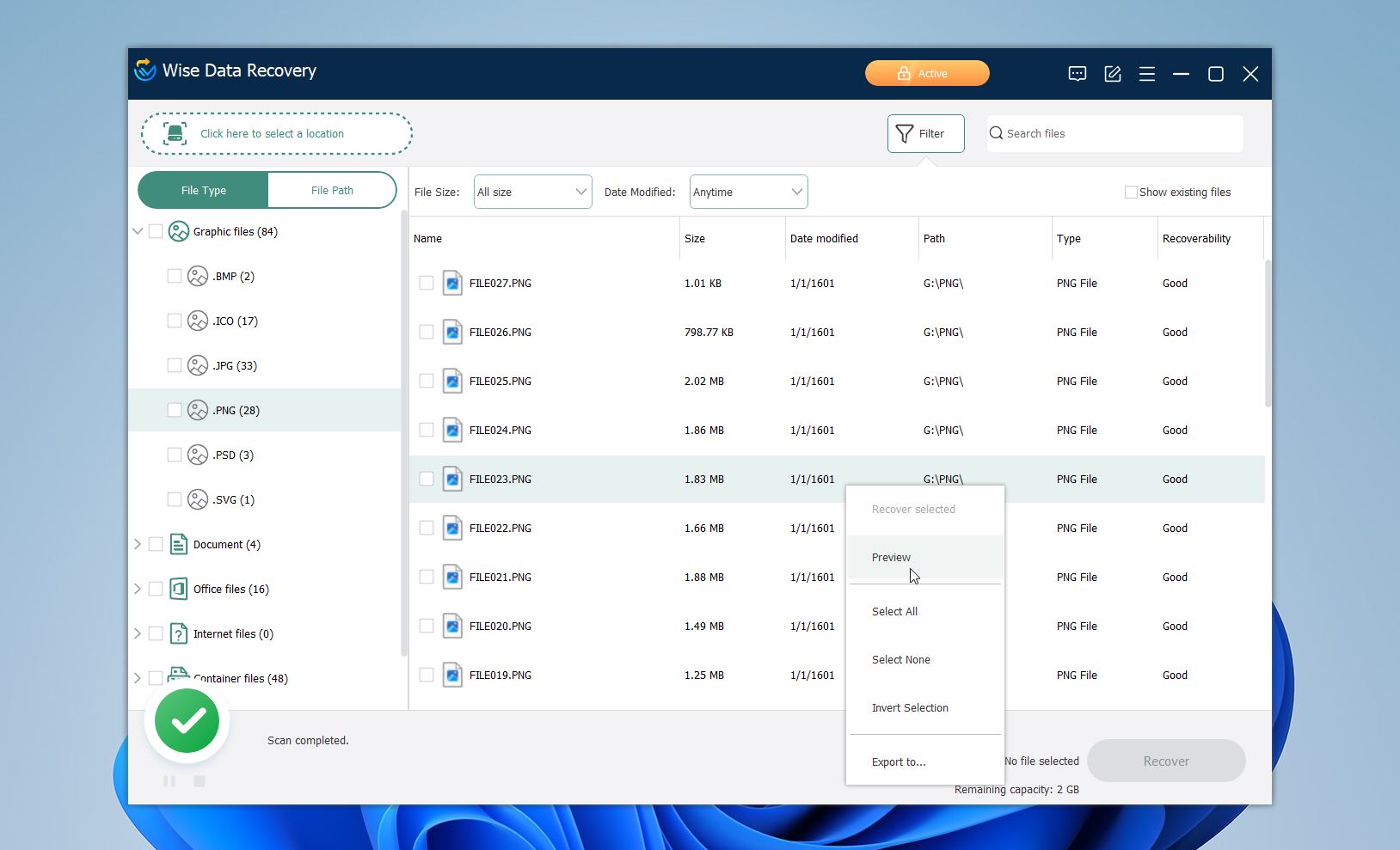 Preview option in Wise Data Recovery