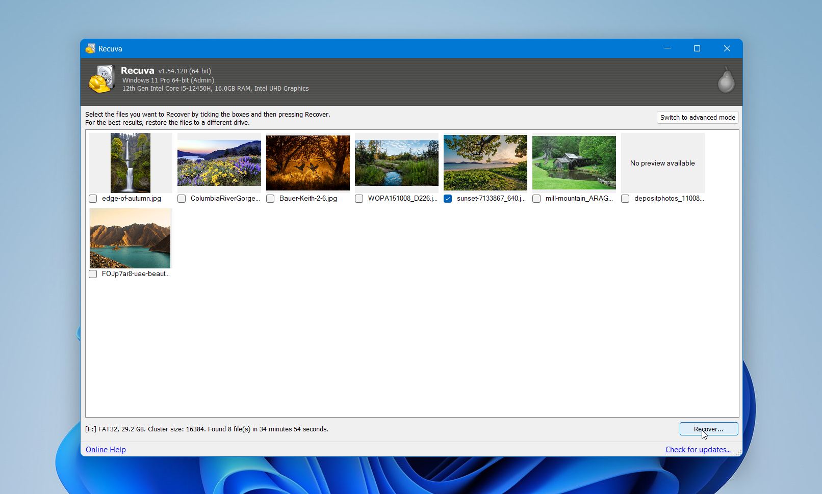 Recuva recovery process