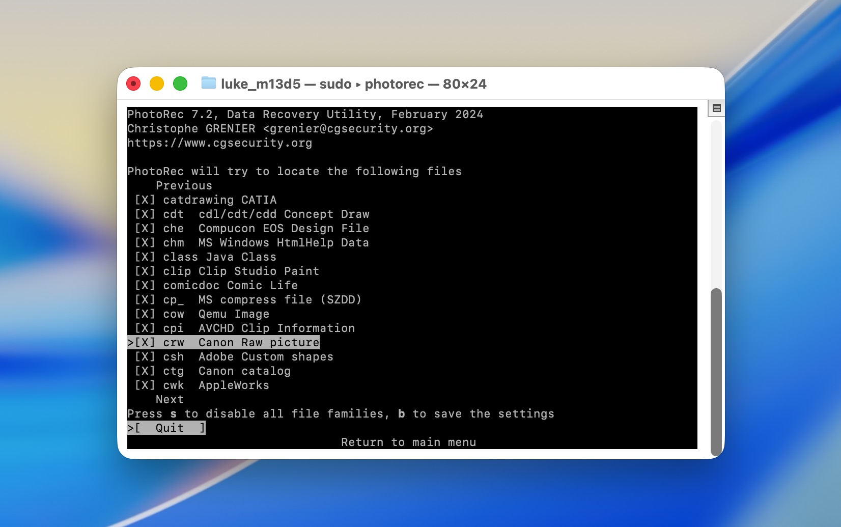 Choosing of filetype to scan