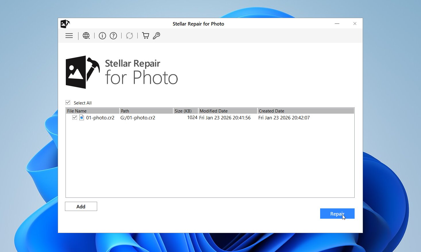 Stellar Repair for Photos repair process