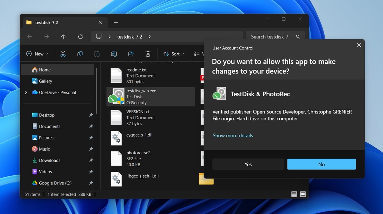 Launching testdisk_win.exe