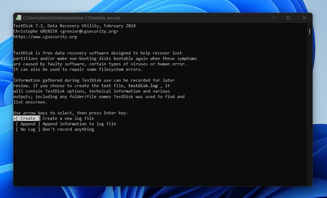 Create log option in TestDisk